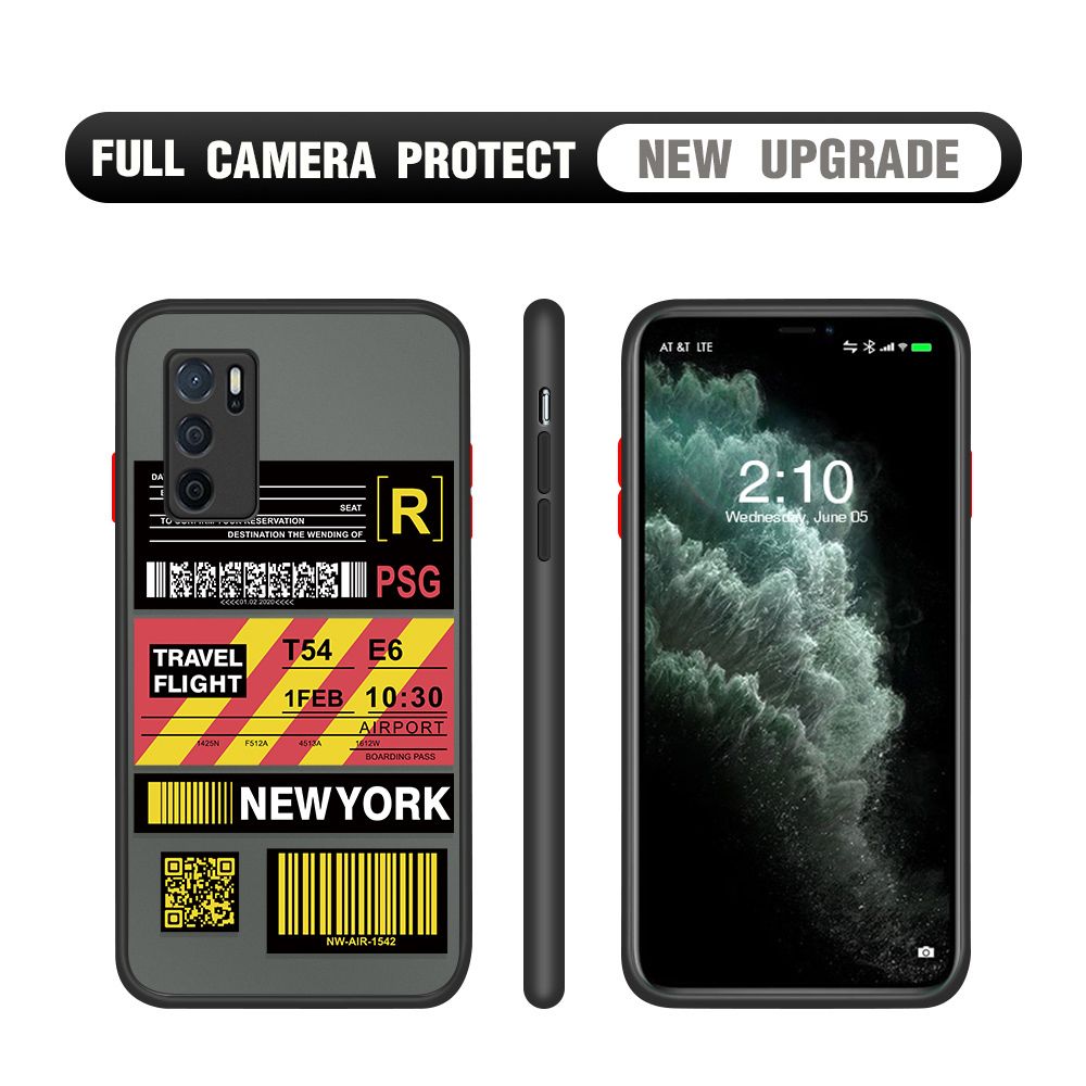 Hontinga for OPPO A16 Case Creative Flight Ticket Cover Camera Shockproof Protection Case Edge Frosted Transparent Phone Cover