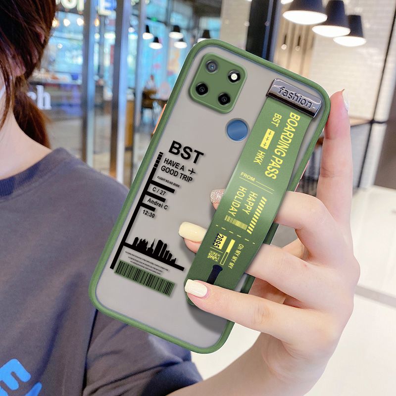 UCUC for Realme Narzo 30A Wrist Strap Case Creative Printing City Landscape Wristband Printing Cover Shockproof Frosted Phone Case