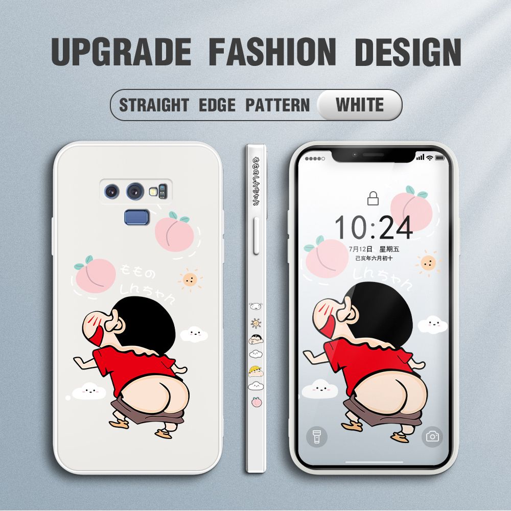 Jizetin for Samsung Galaxy Note 9 Case New Cartoon Crayon Shin-chan Design Side Design Phone Case Square Edge Pattern Liquid Silicone Cases Full Cover Camera Shockproof Protective Case