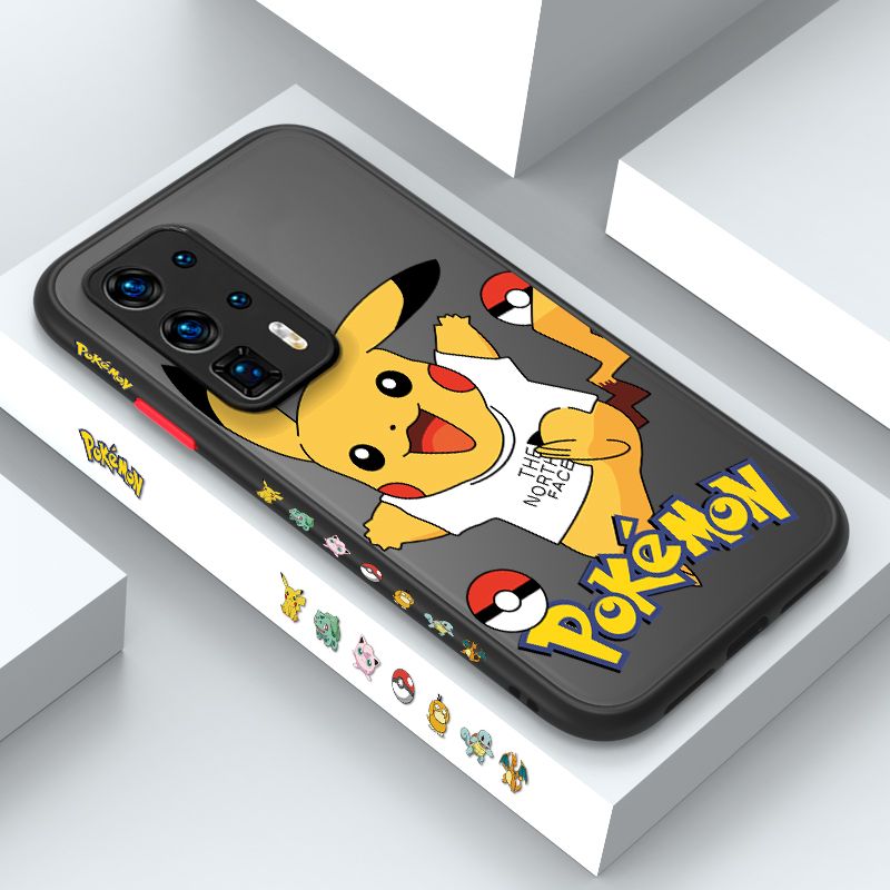 ZeroQiQi for Huawei P40 Pro Plus Case White Clothes Pikachu Side Printing Cover Frosted Ultra Thin Protective Anti Fall Phone Case