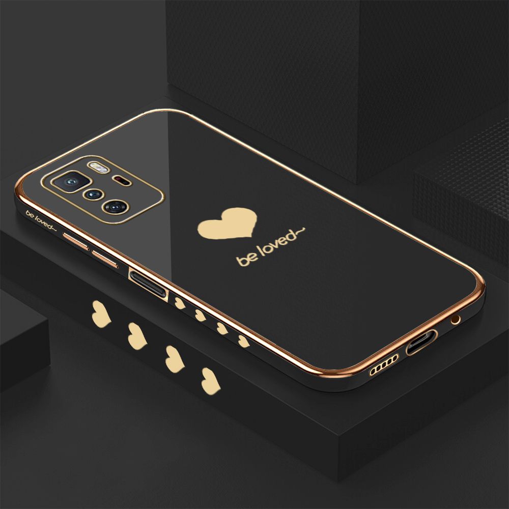 Luxury 6D Plating Case for Xiaomi Poco X3 GT Lover Heart Side Pattern Back Cover Soft Silicone Square Phone Cases + Free Lanyard
