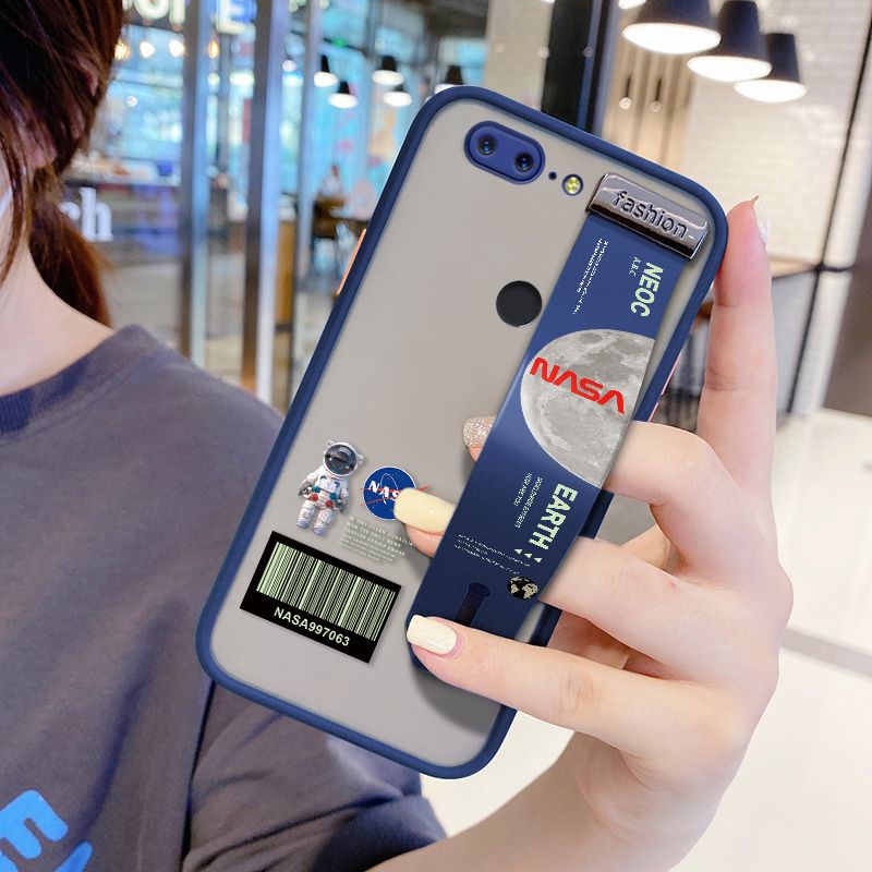 UCUC for OnePlus 5T Wrist Strap Case Creative Cartoon Astronaut Wristband Printing Cover Shockproof Frosted Phone Case