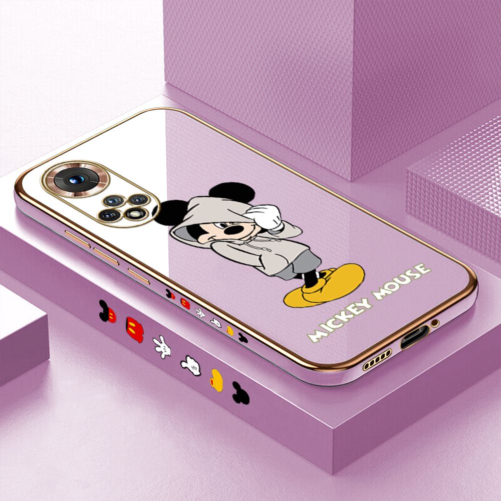 Luxury 6D Plating Case for Honor 50 Cartoon Cool Mouse Side Pattern Back Cover Soft Silicone Square Frame Shiny Bling Phone Cases + Free Lanyard