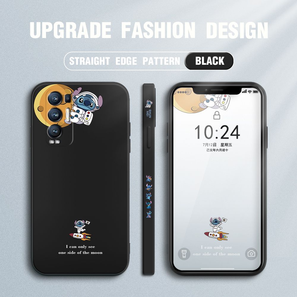 Jizetin for OPPO Reno 5 Pro Plus 5G Case Side Design Phone Cover  Astronaut Stitch Cover Square Edge Pattern Liquid Silicone Trend Case