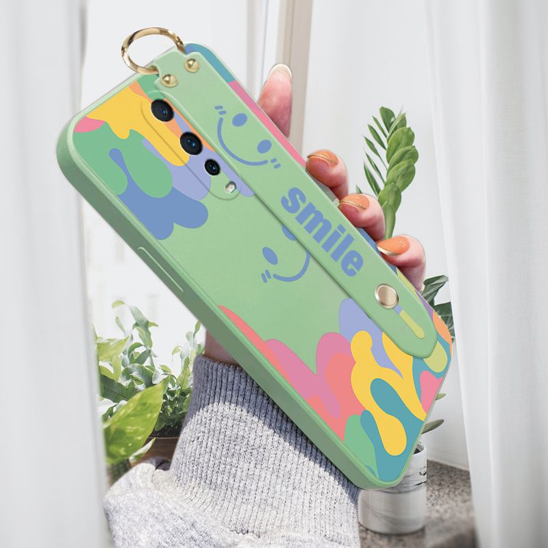 Jizetin for OPPO R17 Pro Wrist Strap Case Soft Candy Color Splash Ink Cover Ultra Thin Anti Fall Liquid Silicone Phone Case