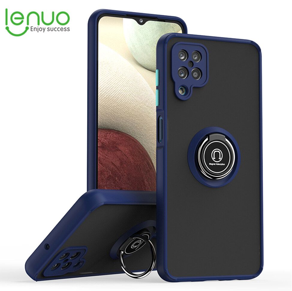 Lenuo Anti-fall Fashion Protective Phone Case For Samsung Galaxy A12 / M12 Casing Multifunction Car Magnetic Shockproof With Ring Stand Back Cover