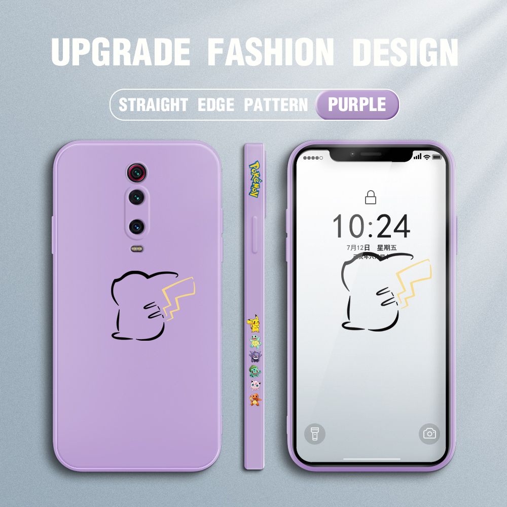Jizetin for Xiaomi Redmi K20 / K20 Pro / Xiaomi Mi 9T / 9T Pro Case New Pikachu Pokémon Design Side Design Phone Case Square Edge Pattern Liquid Silicone Cases Full Cover Camera Soft Protection Case