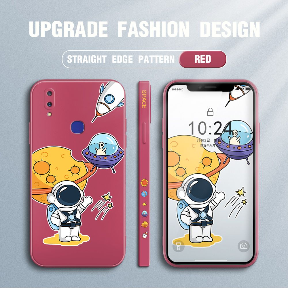 Jizetin for Vivo V11i Case Side Design Phone Cover Moon Space Astronaut Cover Square Edge Pattern Liquid Silicone Trend Case