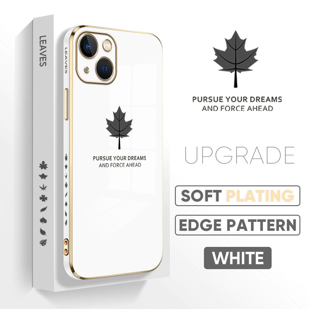 TA for iPhone 13 Back Cover + Free Lanyard Maple Leaf Luxury 6D Plating Case Side Pattern Soft Silicone Square Phone Cases