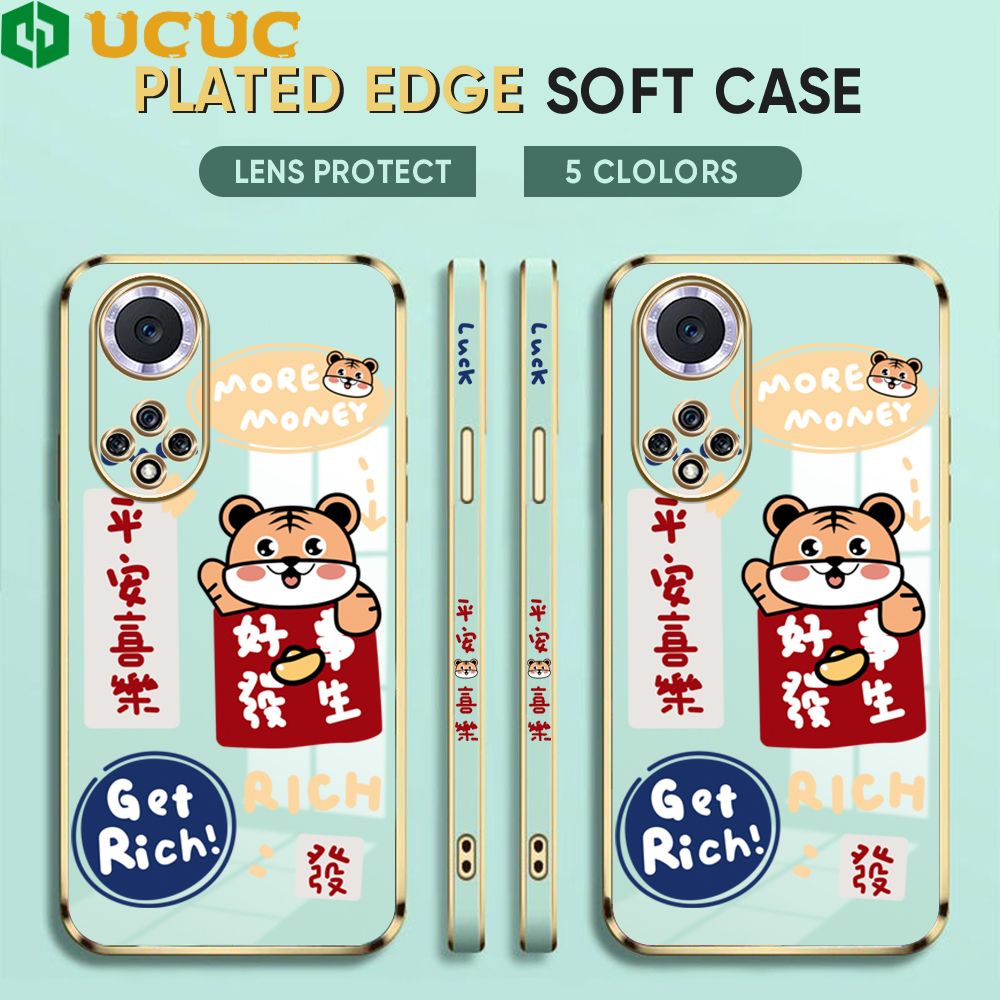 UCUC for Huawei Nova 9 Back Cover + Free Lanyard Auspicious Luxury 6D Plating Case Side Pattern Soft Silicone Square Mobile Phone Cases