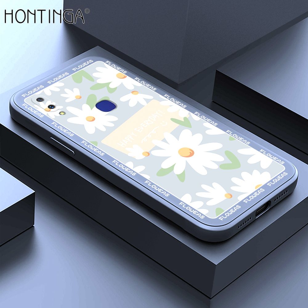 Hontinga for Vivo V11I Case Beautiful Daisy Flower Phone Case Phone Case Soft Square Edge Silicone Cases Full Lens Cover Shockproof Protection Cover