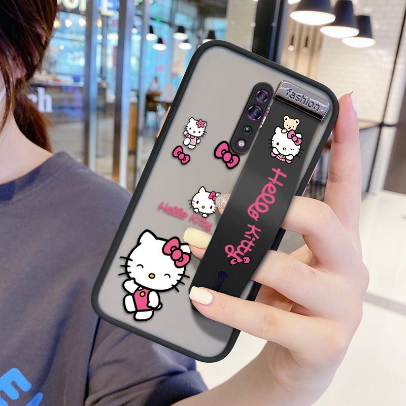 UCUC for OPPO Reno Z Wrist Strap Case Lovely KT Cat Wristband Printing Cover Shockproof Ultra Thin Phone Case