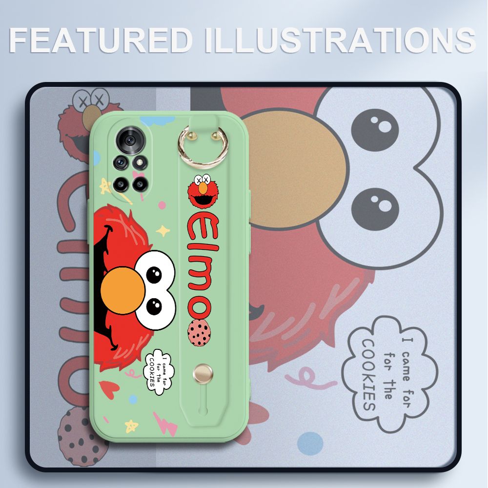 UCUC for Huawei Nova 8 Wrist Strap Case Creative Cartoon Red Haired Monster Cover Ultra Thin Anti Fall Liquid Silicone Phone Case