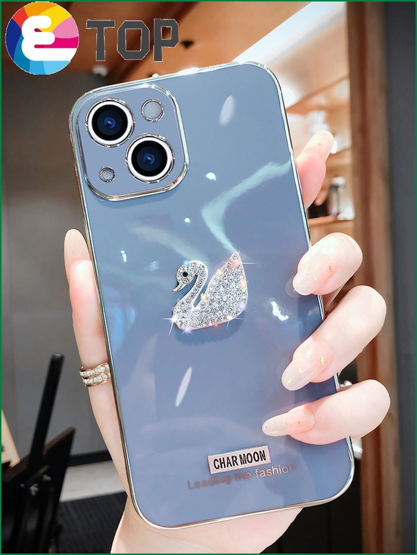Suitable for Apple 13 mobile phone shell lens all-inclusive silicone soft shell 13promax rhinestone swan protective sleeve tide mini