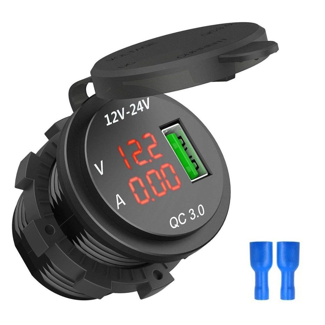 Hot QC 3.0 USB Phone Fast Charging Power Adapter LED Voltmeter Voltage Display Vehicle DC12V-24V Waterproof Socket