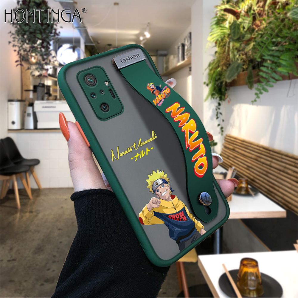 Hontinga for Redmi Note 10 Pro / Note 10 Pro Max Back Cover With Wristband Uzumaki Naruto Phone Casee Full Lens Protection Thin Frosted Cases