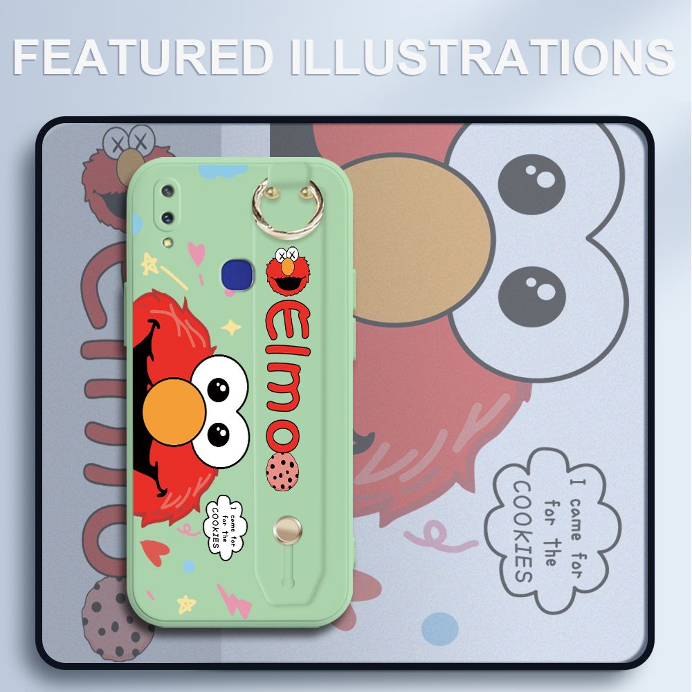 UCUC for Vivo V11I Wrist Strap Case Creative Cartoon Red Haired Monster Cover Ultra Thin Anti Fall Liquid Silicone Phone Case