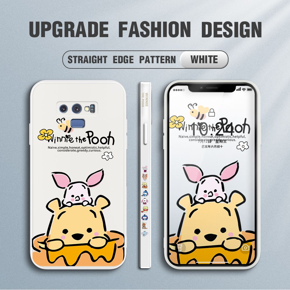 Jizetin for Samsung Galaxy Note 9 Case Side Design Phone Cover Lovely Cartoon Pooh Bear Cover Square Edge Pattern Liquid Silicone Trend Case