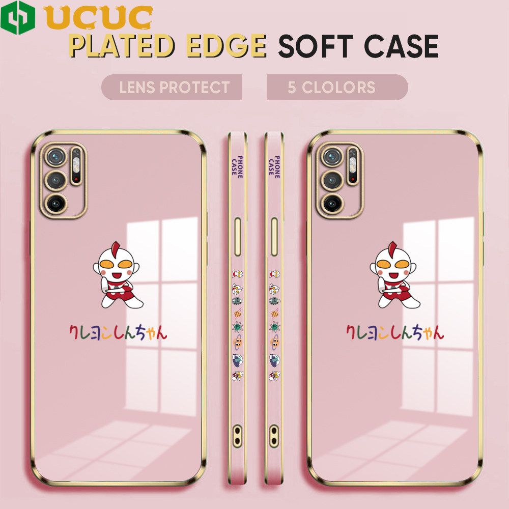 UCUC for Xiaomi Poco M3 Pro 5G / 4G / Redmi Note 10 5G Back Cover + Free Lanyard Altman Luxury 6D Plating Case Side Pattern Soft Silicone Square Phone Cases