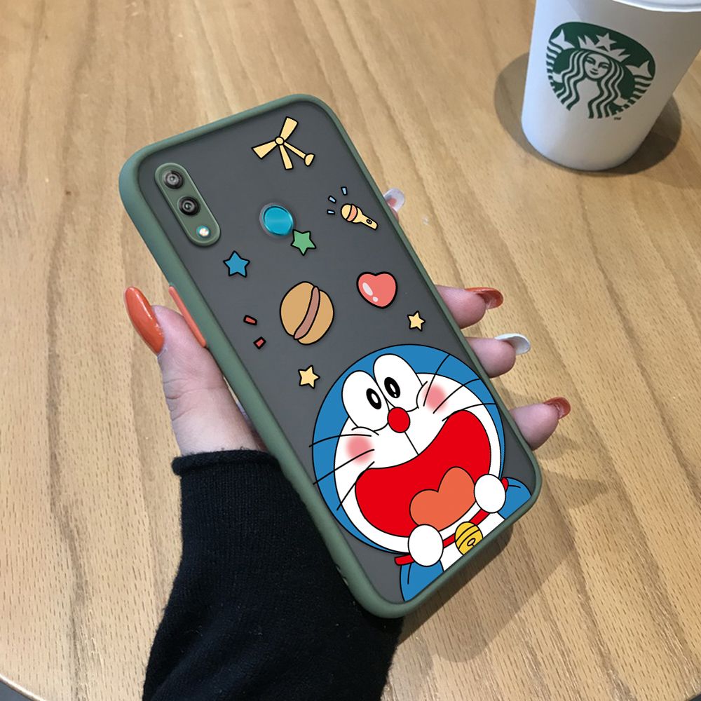 UCUC for Huawei Y7 2019 Y7 Prime 2019 Back Cover Laugh Doraemon Frosted Transparent Hard Phone Case Thin Shockproof Full Cover Camera Protect Case