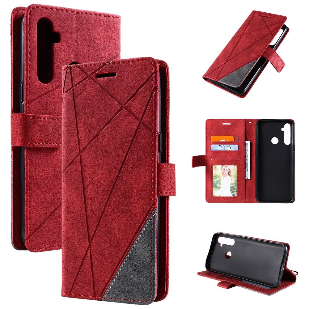 For OPPO Realme 5 5S 5i C3 C2 C1 5 Pro 6 6i 6S 6 Pro Phone Case Stitching Color Block Wallet Magnetic Flip Cover Cellphone Casing
