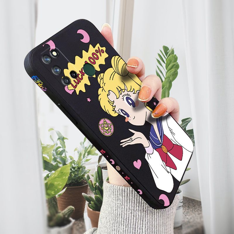 AMORVOR for Realme 7I/C17 Back Cover Anime Super Sailor Moon Side design Soft Case Liquid Silicone Phone Cases