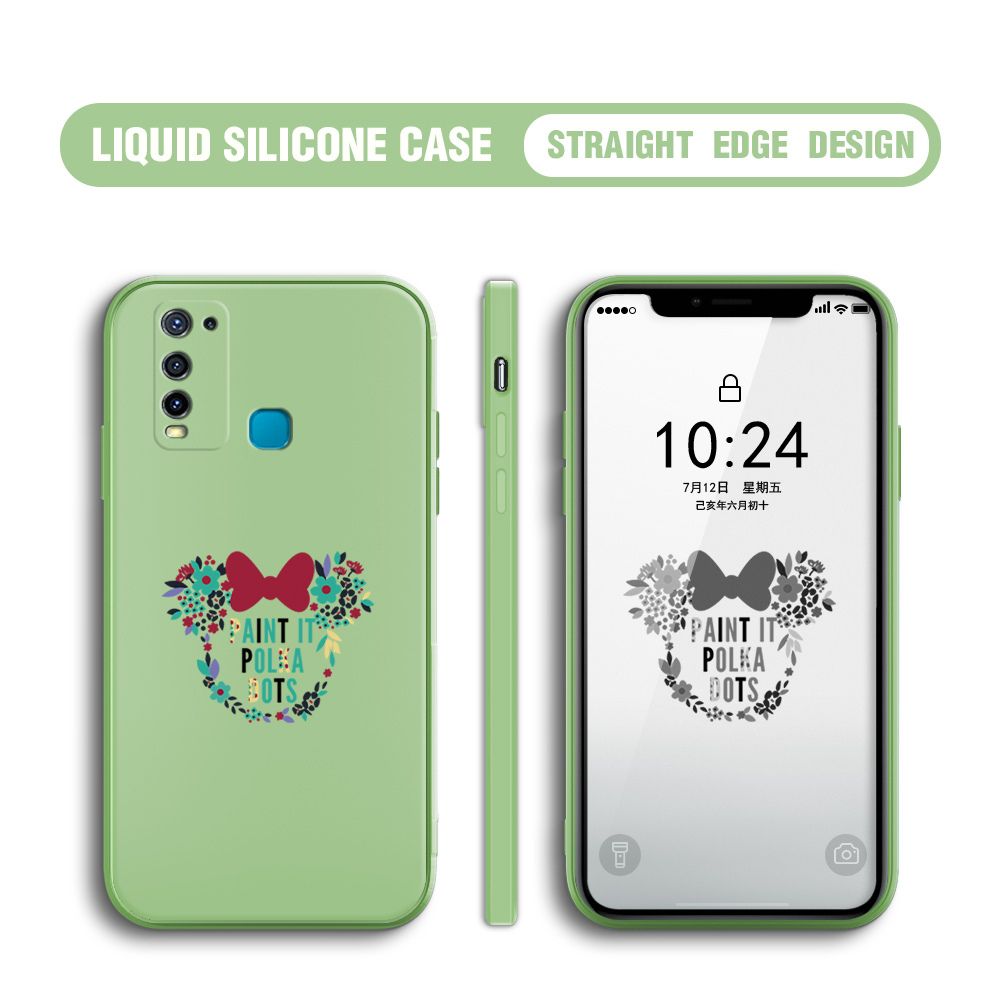 BILI for Vivo Y30 / Y30i / Y50 Back Cover Flowers Minnie Multicolor Liquid Silicone Phone Case Soft Square Lens Protection Phone Cases