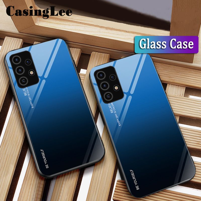 Casinglee For Samsung Galaxy A52 case Gradient Tempered Glass Protector Phone case for Samsung Galaxy A52 Phone Case Cover