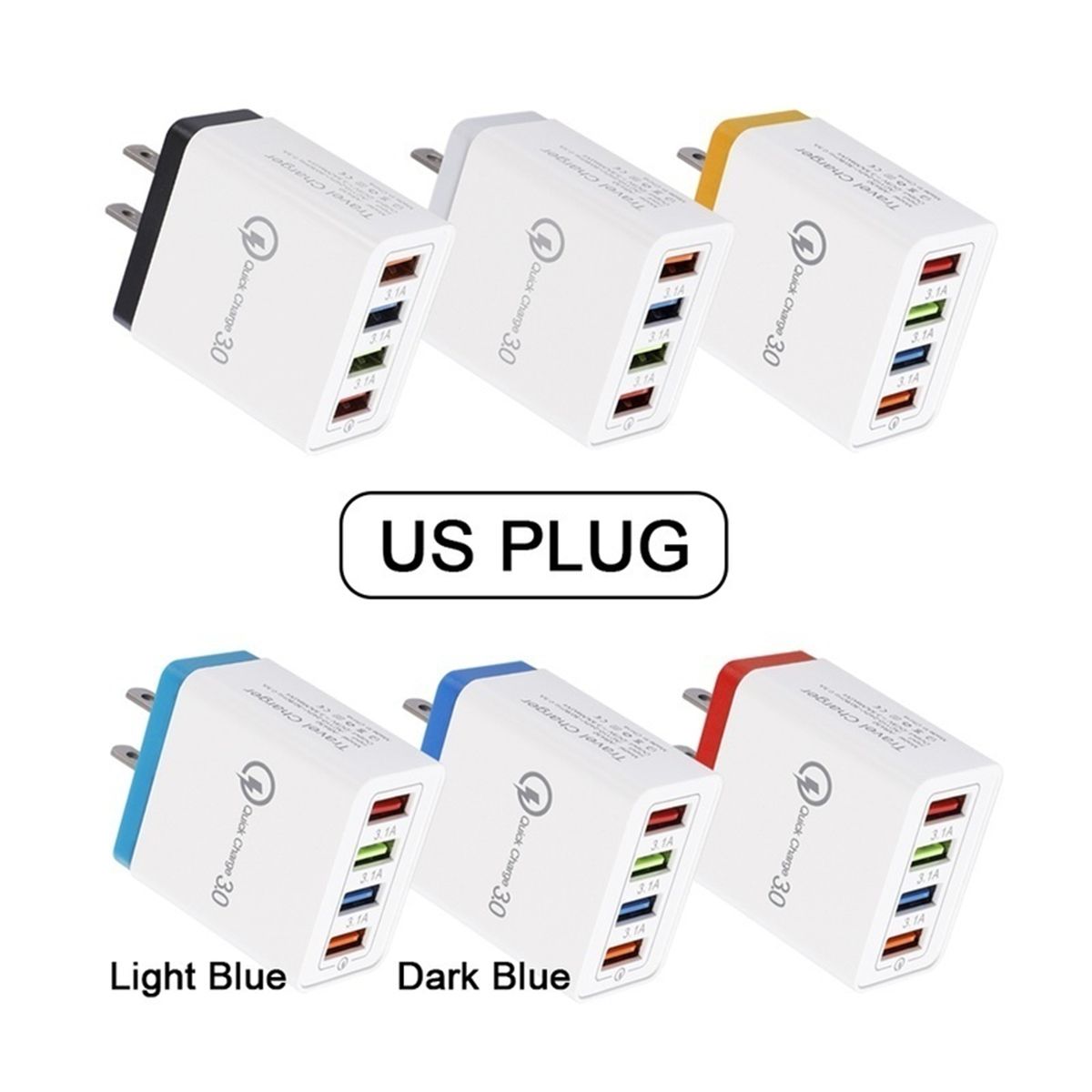 4-Port QC 3.0 Fast Quick Charger USB Hub Wall Charge Power Adapter Home 100-240V -- US Plug / EU plug - Black-US plug