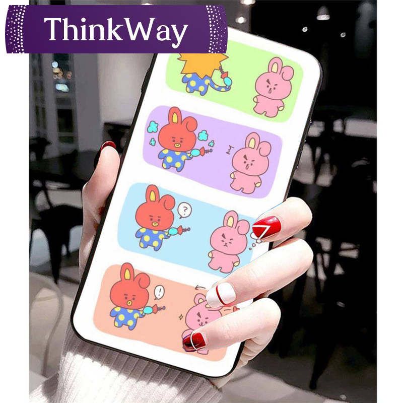 Case Cover for OPPO A54 A94 A95 4G 5G Find X3 F1s F1 F5 F7 F9 F11 F15 F17 F19 Pro Plus 5G BT21 Cartoon Anti-drop Soft Black Silicone Cover Case