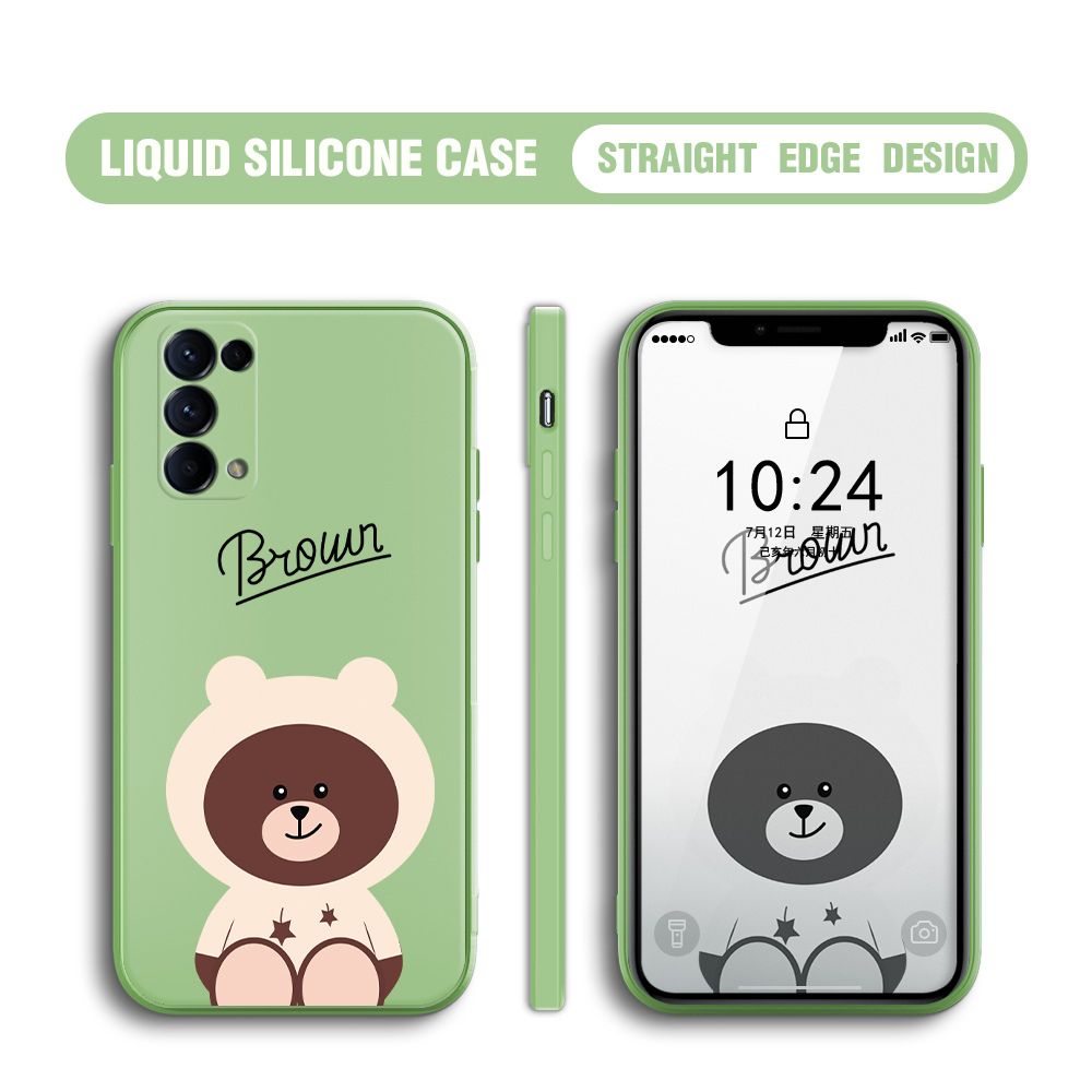 BILI for OPPO Reno5 4G / Reno 5 5G Back Cover Brown Bear Multicolor Liquid Silicone Phone Case Soft Square Lens Protection Phone Cases