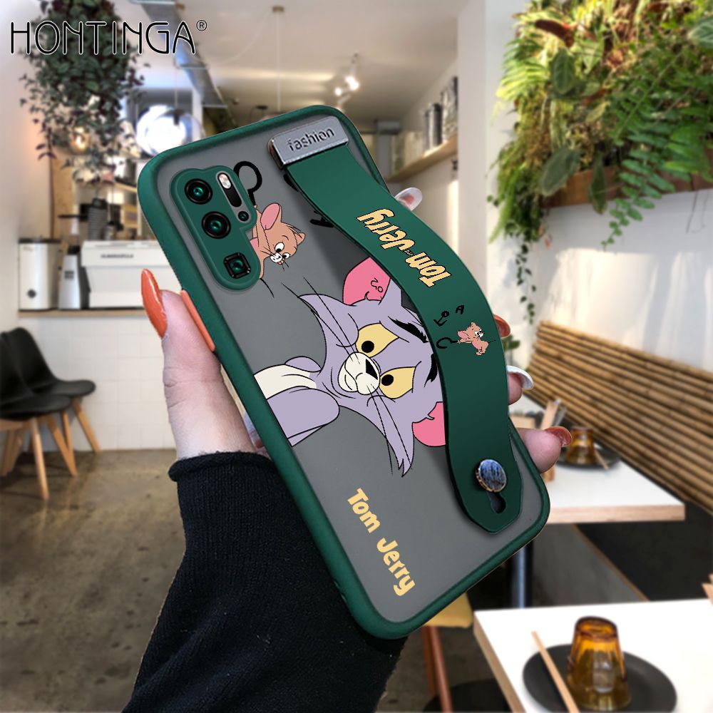Hontinga for Huawei P30 Pro Back Cover With Wristband Popular Cartoon Pattern Phone Casee Full Lens Protection Thin Frosted Cases