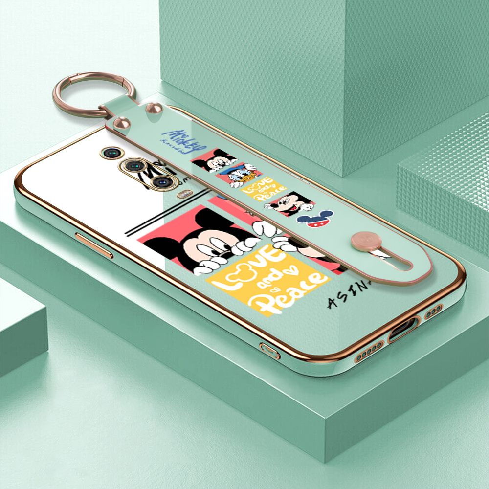 Jizetin for Xiaomi 9T / 9T Pro / Redmi K20 / K20 Pro Back Cover Lovely Mouse Luxury 6D Plating Wrist Strap Phone Cases Soft Silicone Square Mobile Phone Case