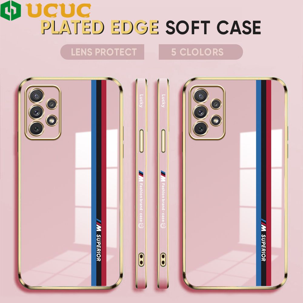 UCUC for Samsung Galaxy A72 / A72 5G Back Cover + Free Lanyard Track Sign Luxury 6D Plating Case Side Pattern Soft Silicone Square Phone Cases