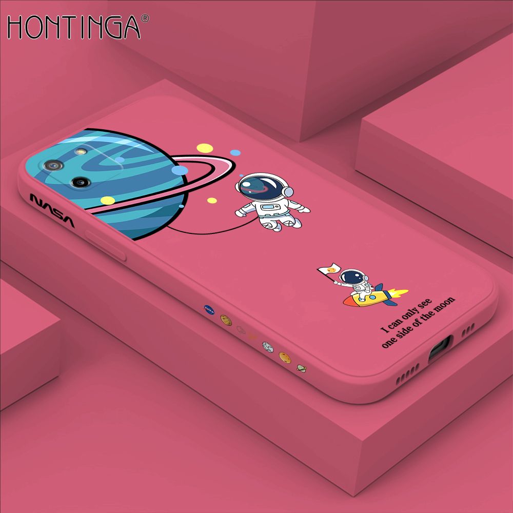 Hontinga for Realme C11 Case Cartoon Astronaut Side Design Back Cover Soft Square Edge Liquid Silicone Phone Cases