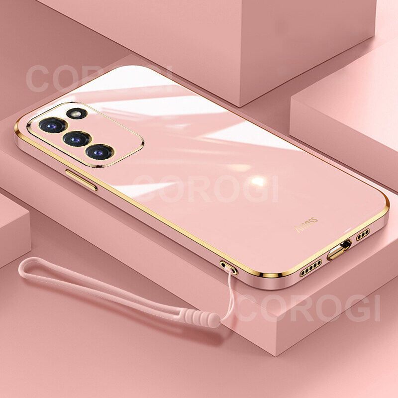 For Samsung Galaxy A02s Back Cover + Wrist Strap Luxury Shiny Plating Square Shockproof Bumper Camera Lens Protection Soft TPU Silicone Phone Case