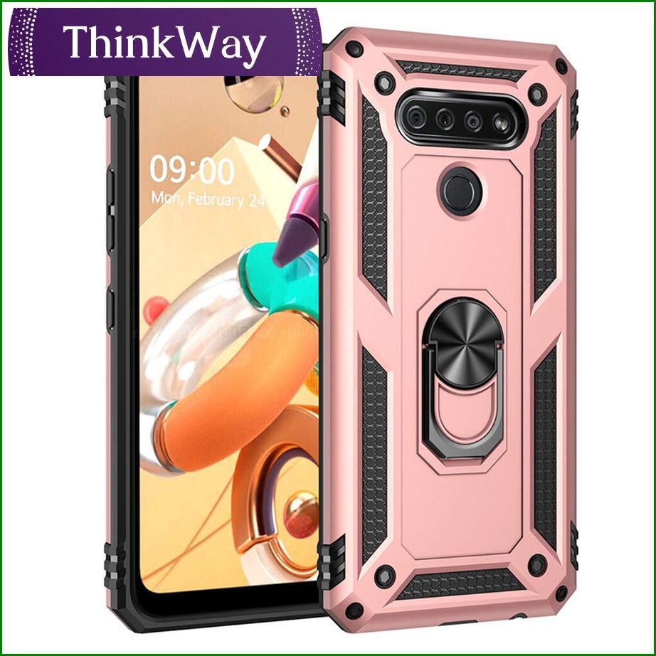 Car with 360 Degree Metal Swivel Ring Bracket Double Layer Shock Resistant Drop Armor Protective Cover For LG K92 5G & LG Stylo7 4G