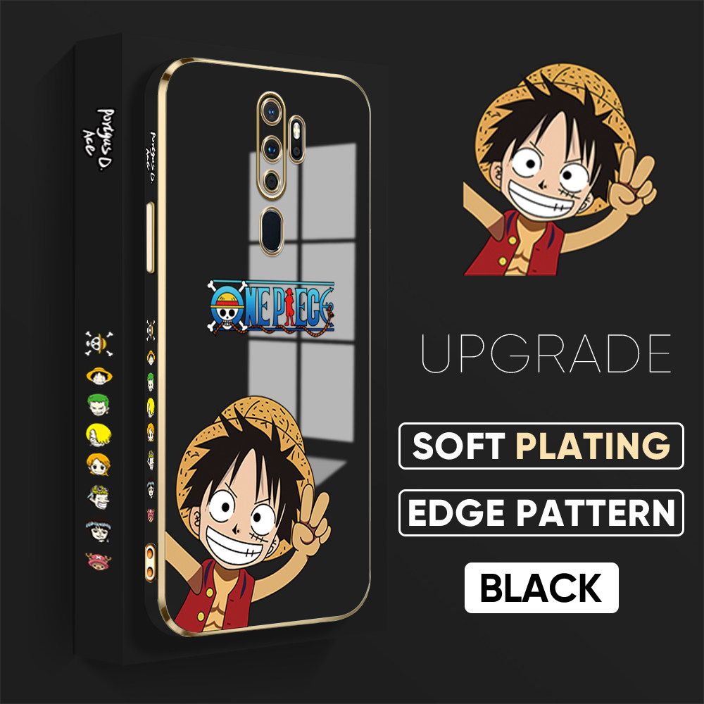 TA for OPPO A5 2020 / A9 2020 Back Cover + Free Lanyard Happy Luffy Luxury 6D Plating Case Side Pattern Soft Silicone Square Phone Cases