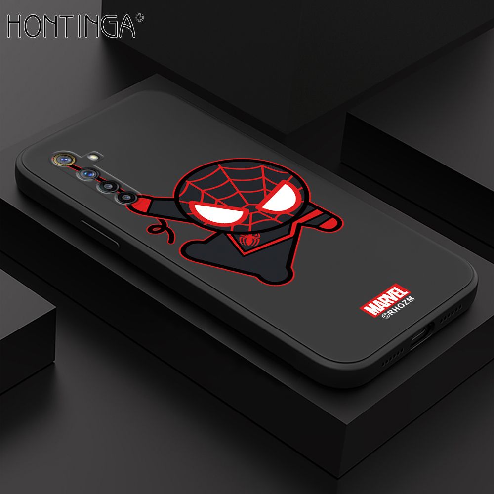 Hontinga for Realme 6 / Narzo Back Cover Cartoon Spiderman Design Soft Phone Case Square Edge Liquid Silicone Cases