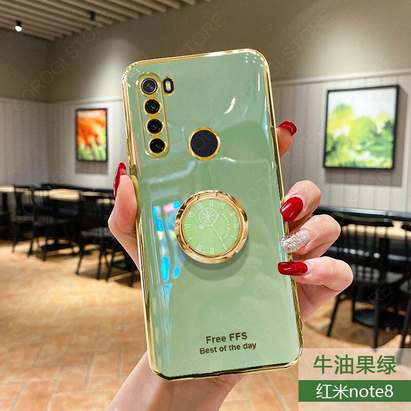For Xiaomi Redmi Note 8 Cover + Ring Holder Ultra Thin Shiny Plating Bumper Stand Phone Case Soft TPU Silicone Shockproof Protective Back Cover
