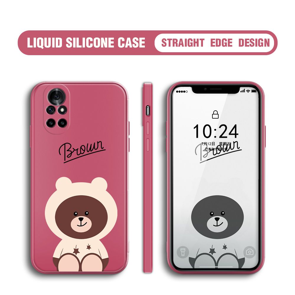 BILI for Huawei Nova 8 Pro Back Cover Brown Bear Multicolor Liquid Silicone Phone Case Soft Square Lens Protection Phone Cases
