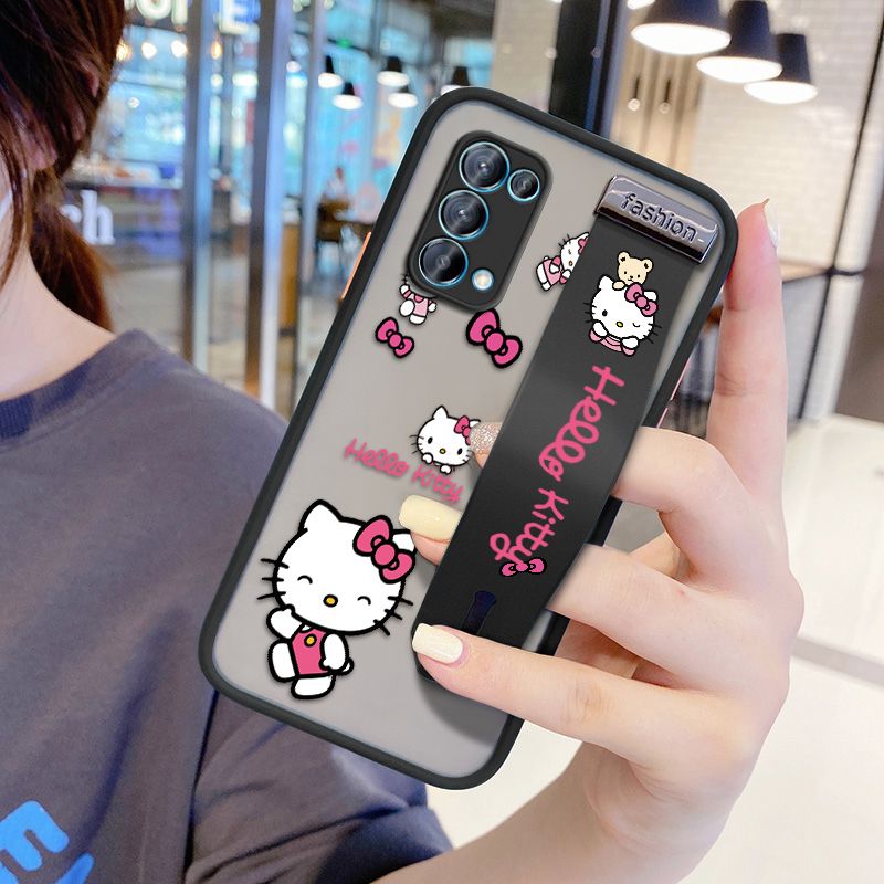 UCUC for OPPO Reno 5 5G Wrist Strap Case Lovely KT Cat Wristband Printing Cover Shockproof Ultra Thin Phone Case