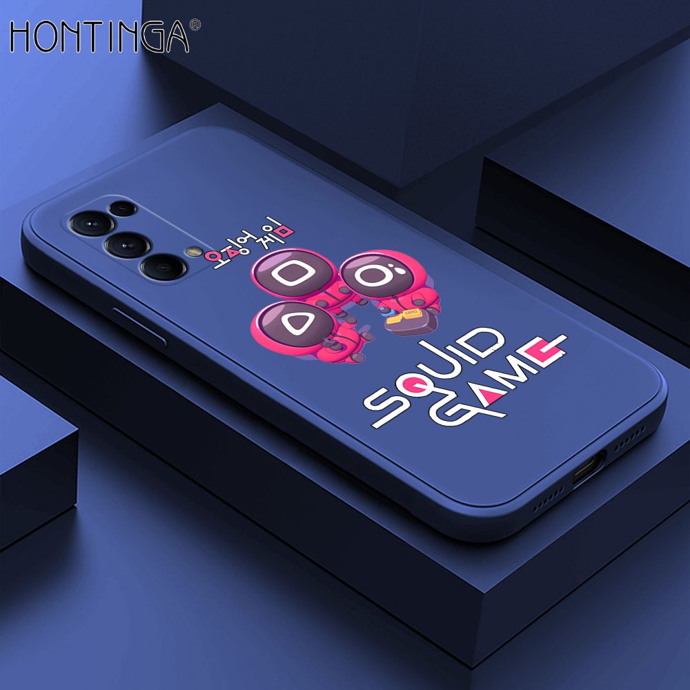 Hontinga for OPPO Reno5 5G Case Cute Cartoon Cute Squid Character Phone Cover Square Liquid Silicone Shockproof Phone Protective Case