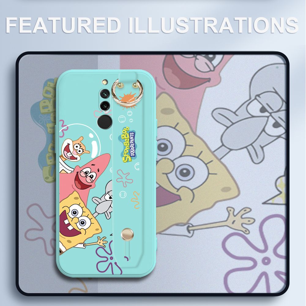 UCUC for Xiaomi Redmi 8 Wrist Strap Case Funny Cartoon Sea Creatures Cover Ultra Thin Anti Fall Liquid Silicone Phone Case