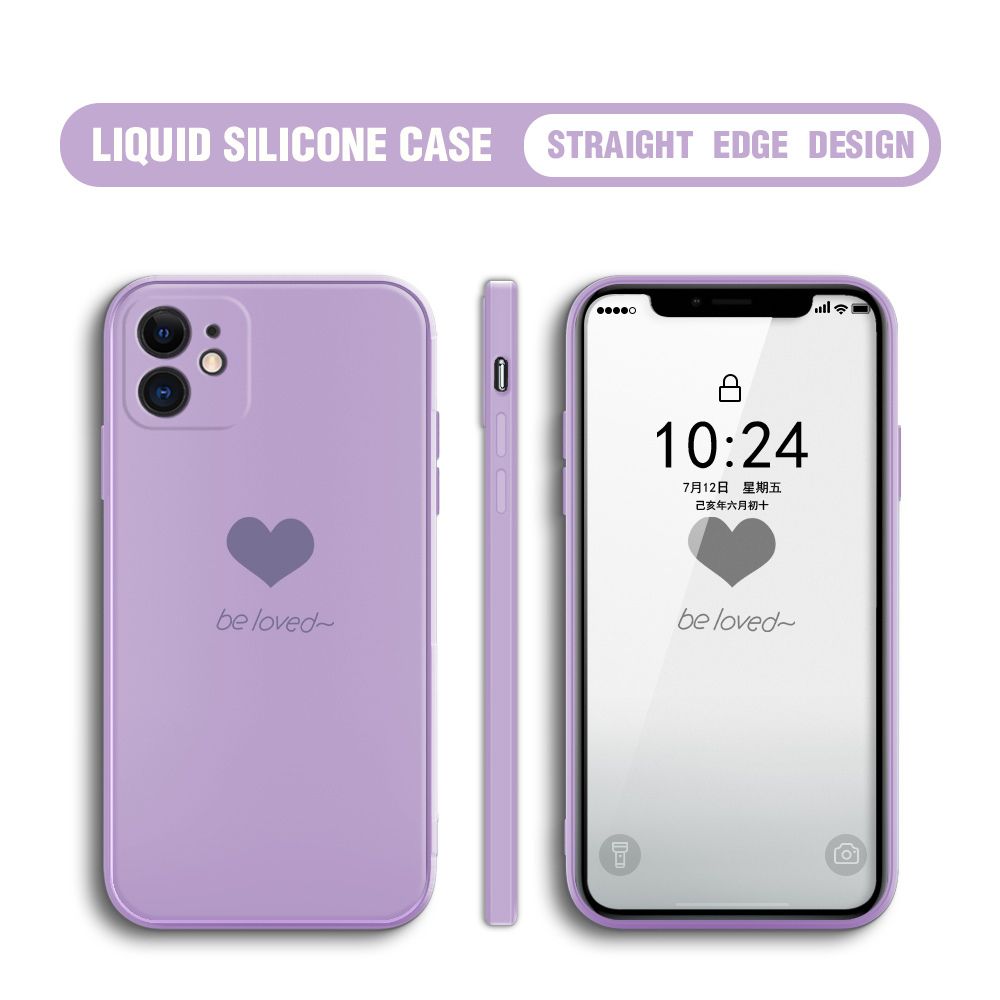 Jizetin for iPhone 12 Back Cover Little Love Multicolor Liquid Silicone Phone Case Soft Square Lens Protection Phone Cases
