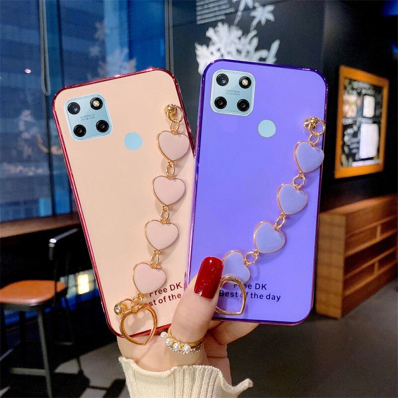 Phone case Realme C25Y Soft Case Transparent Plating Electroplating Shiny Cases + Love Bracelet For Realme C25Y Cover