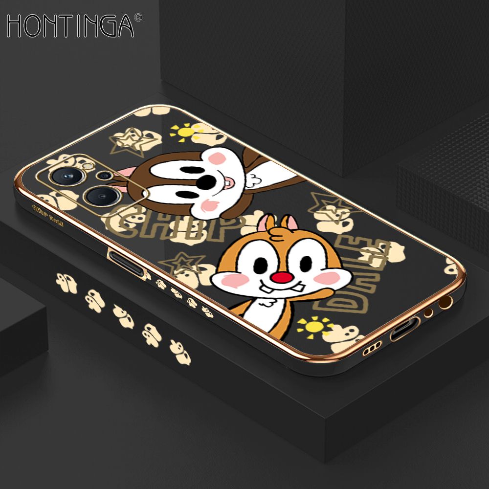 Hontinga for Realme 9I Back Cover + Free Lanyard Luxury 6D Plating Cute Cartoon Rat Side Pattern Case Soft Silicone Square Phone Cases