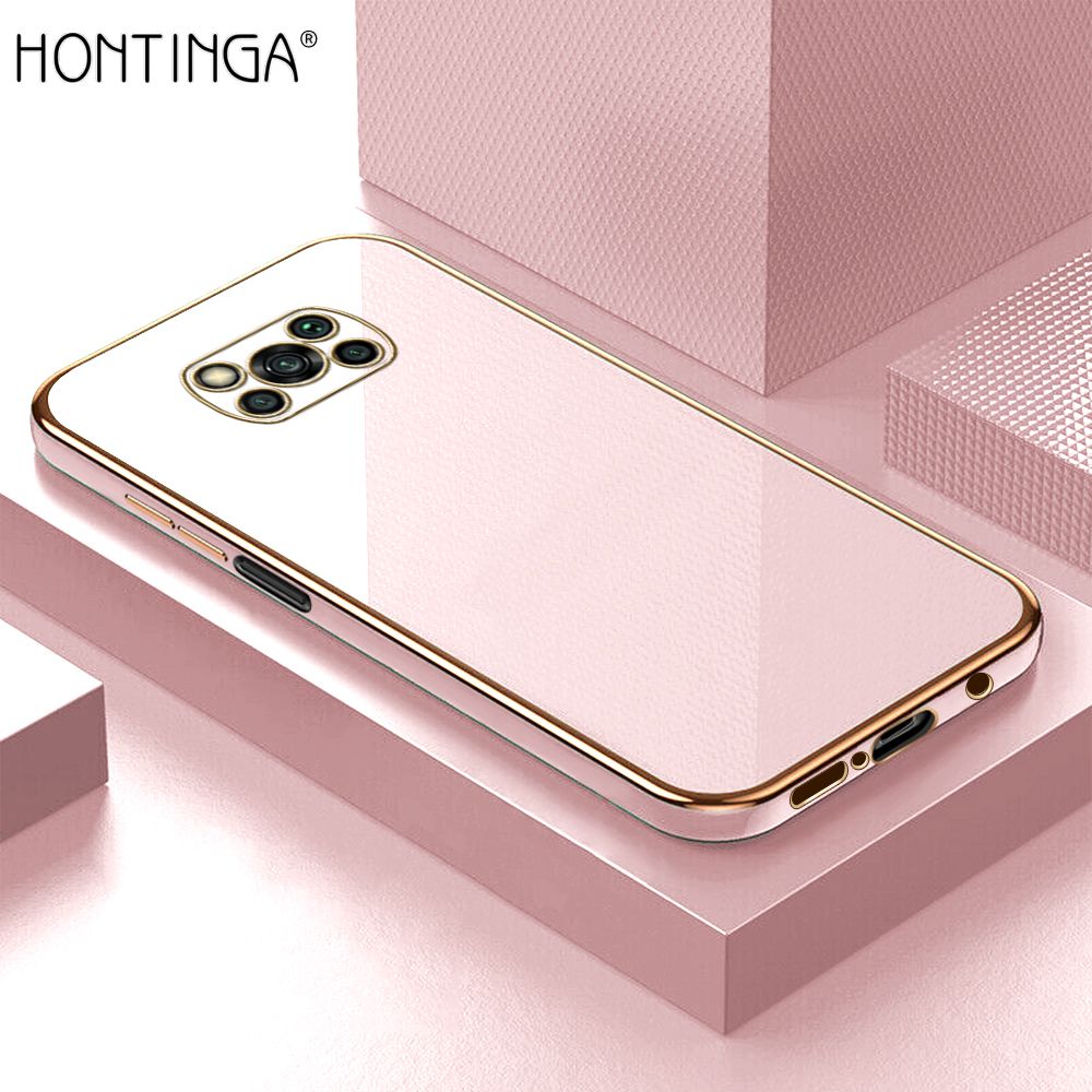 Hontinga for Xiaomi Poco X3 Pro / Poco X3 NFC Back Cover + Free Lanyard Luxury 6D Plating Frame Shiny Bling Case Soft Silicone Square Mobile Cover