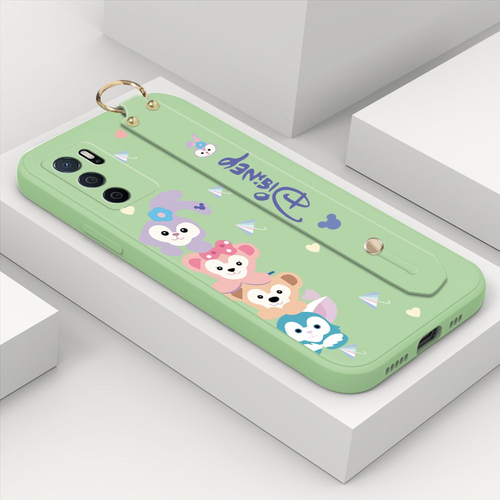 ZeroQiQi for OPPO A16 Wrist Strap Case INS Cute Style Creative Cartoon Rabbit and Fox Cover Thin Square Edge Liquid Silicone Phone Case