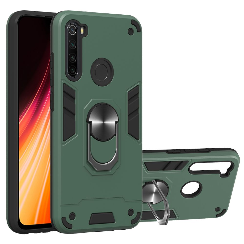 For Xiaomi Redmi Note 8 Double-layer Warframe Series with 360 Degree Rotating Ring Ruggedized Shock Protective Case